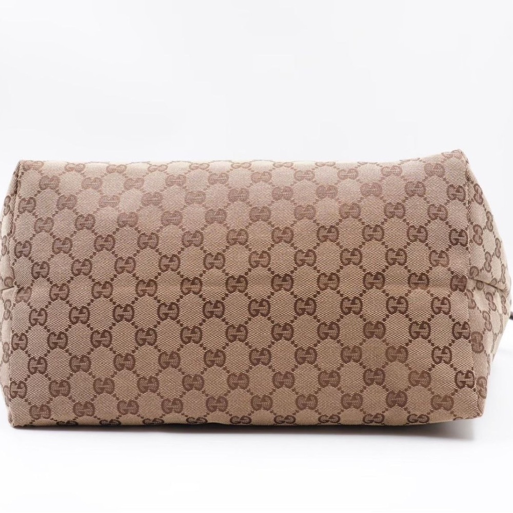 ⏰LAST CHANCE⏰ Gucci Beige/Brown GG Canvas And Leather Drawstring Tote - Picture 5 of 15